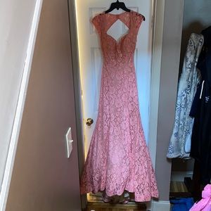 La femme coral lace open back size 2 prom dress worn once